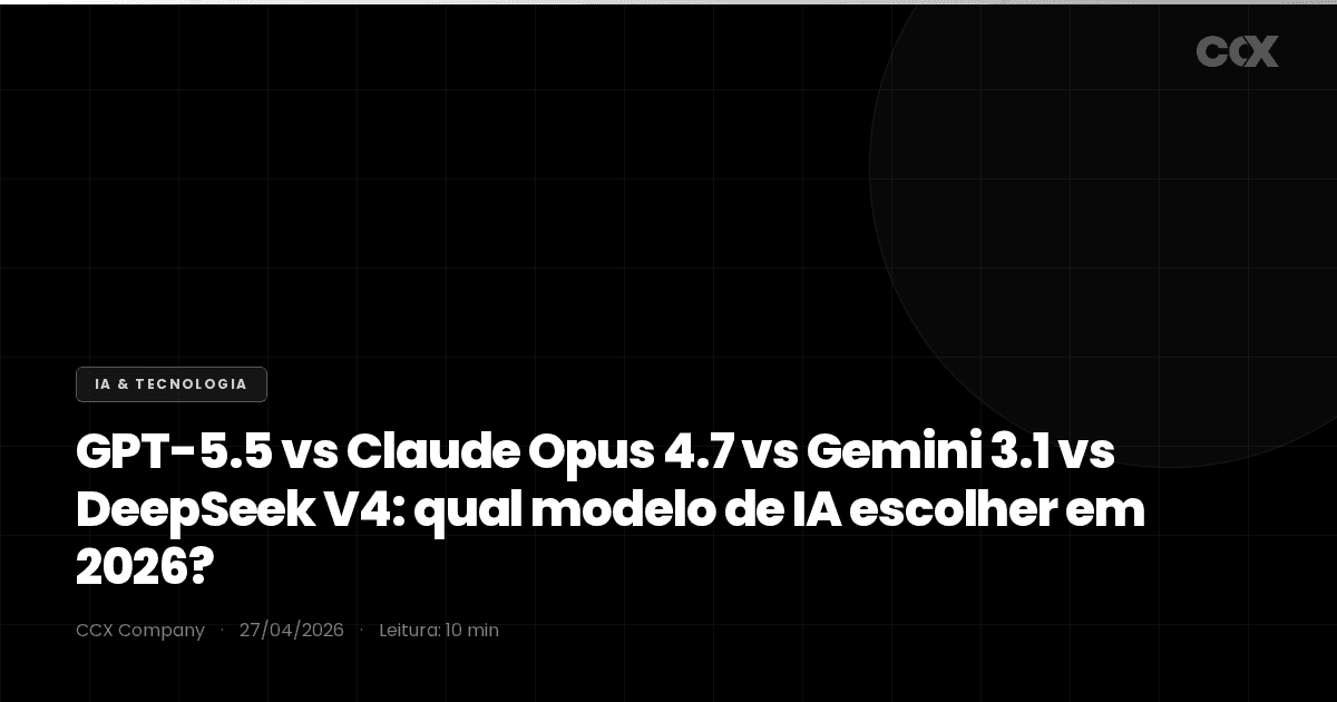 GPT-5.5 vs Claude Opus 4.7 vs Gemini 3.1 vs DeepSeek V4: qual modelo de IA escolher em 2026?