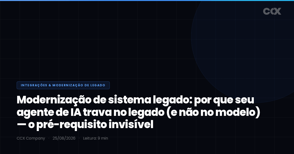 Modernização de sistema legado: por que seu agente de IA trava no legado (e não no modelo) — o pré-requisito invisível que ninguém coloca no slide