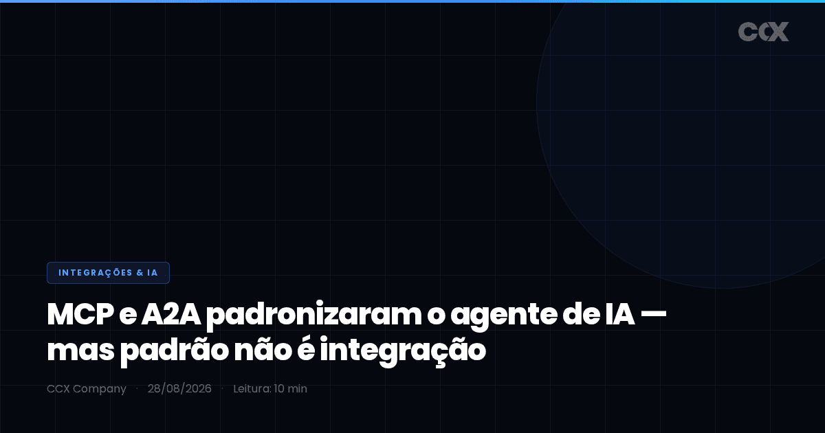 MCP e A2A padronizaram o agente de IA — mas padrão não é integração: por que 13 agentes por empresa fazem a superfície de integração explodir