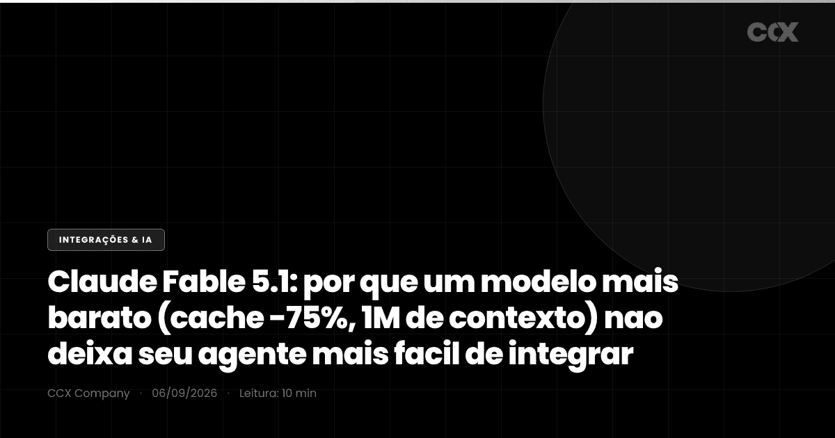 Claude Fable 5.1: por que um modelo mais barato (cache -75%, 1M de contexto) nao deixa seu agente mais facil de integrar