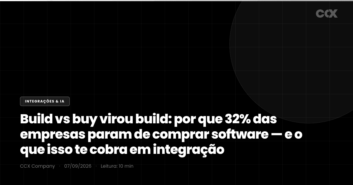 Build vs buy virou build: por que 32% das empresas param de comprar software — e o que isso te cobra em integração